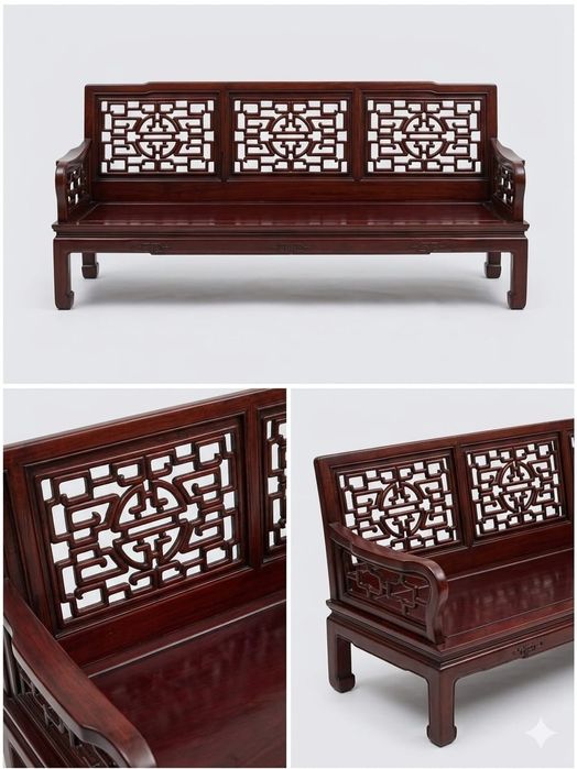 Conjunto de Sofás de Macau em Pau Rosa Maciço (Anos 70) - Impecável