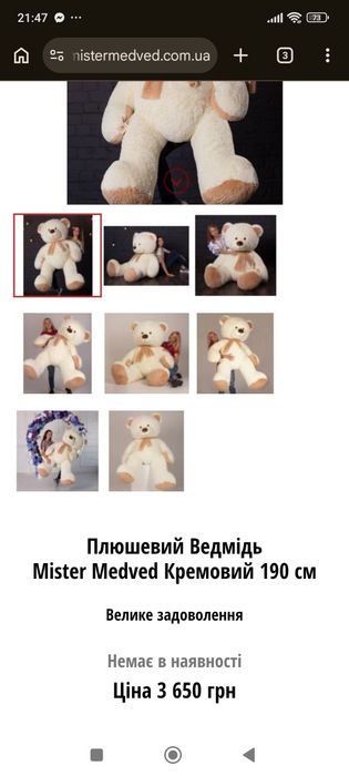 Великий плюшевий ведмедик відомого українського бренду Mister Medved