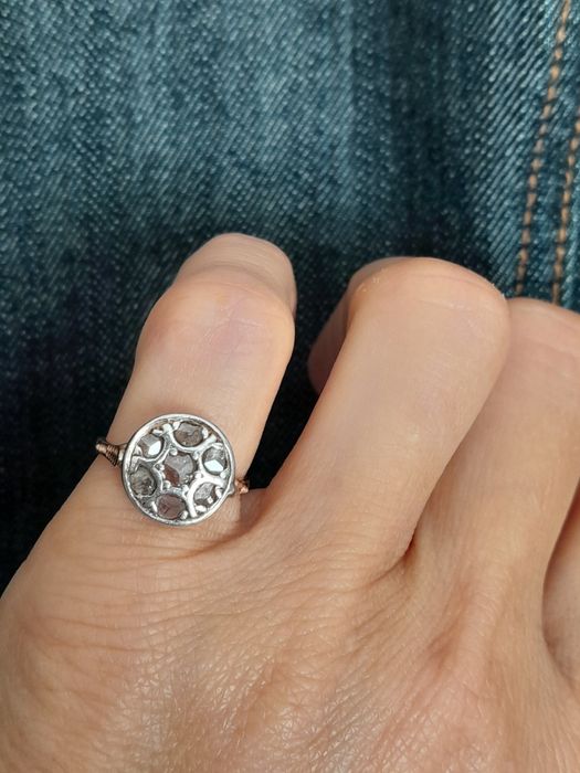 R.13 Pierścionek Art Deco Złoto 750 Diamenty Srebro WYCENA