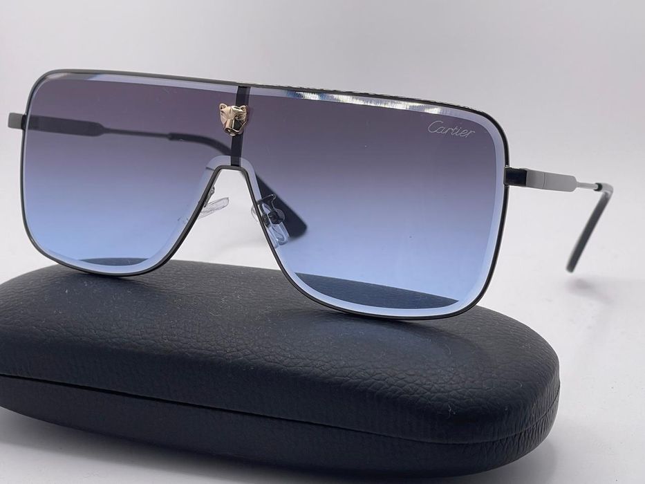 * CARTIER duże unisex okulary przeciwsłoneczne czarne złote logo nowe filtr uv 400