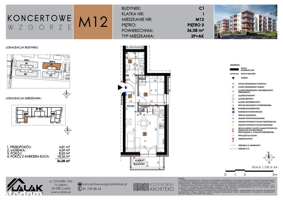 2-pokojowe mieszkanie 36m2 + balkon