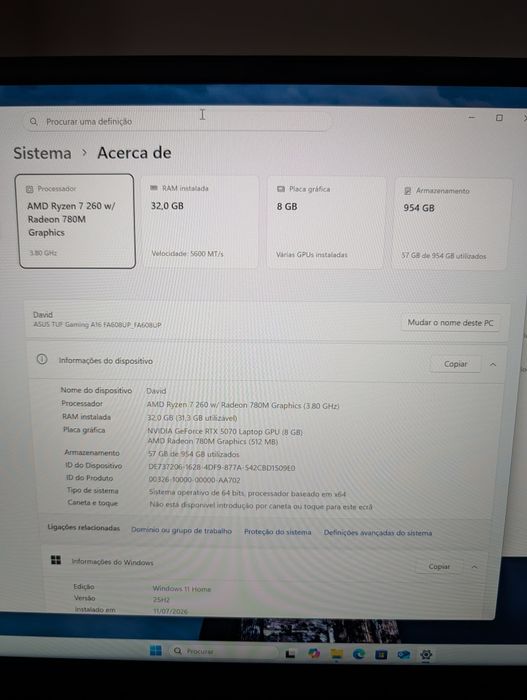 ASUS TUF Gaming A16 (RTX 5070 • Ryzen 7 • 32GB RAM • Ecrã 2.5K 165Hz) – NOVO