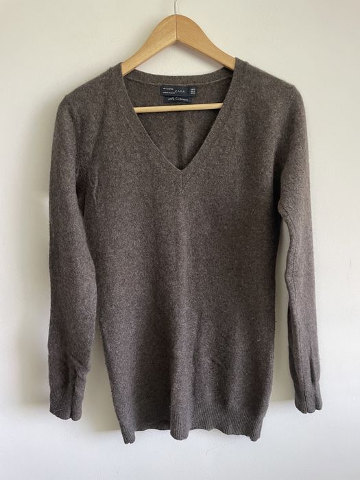 Zara 100% kaszmir brązowy ultra miekki i ciepły sweter