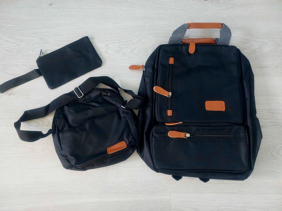 Zestaw podróżny plecak torba nerka kosmetyczka damski męski czarny