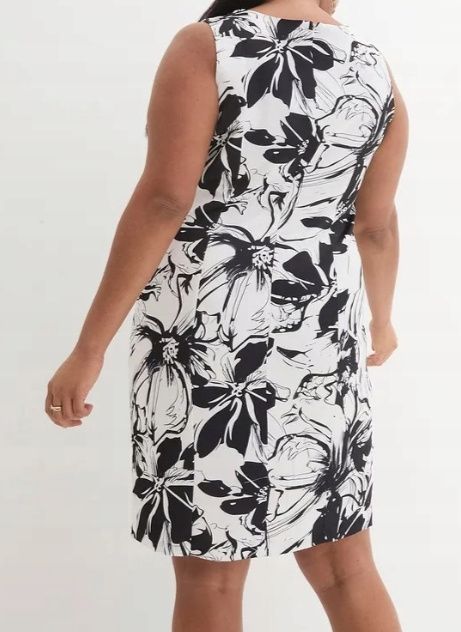 B.P.C. ołówkowa sukienka satynowa śmietankowo-czarna ^42