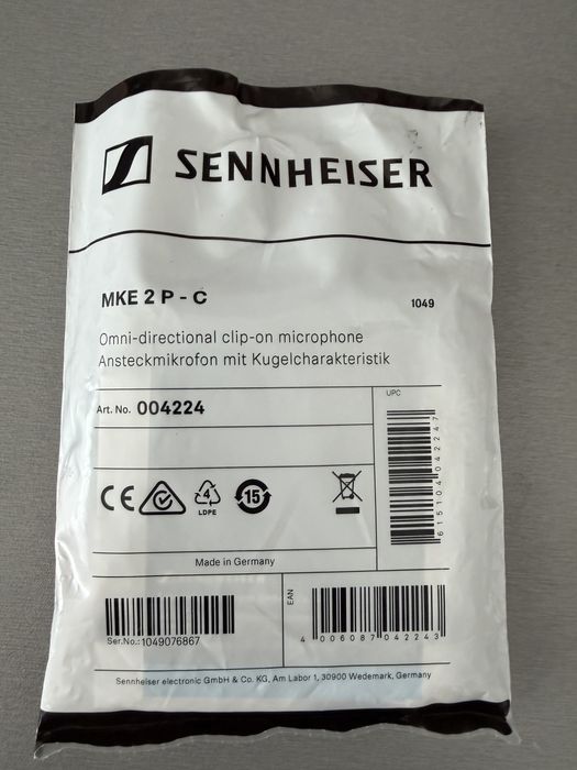 Microfone de lapela Sennheiser MKE 2 (novo)
