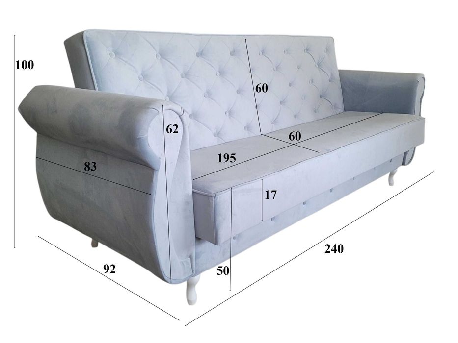 Zestaw Mebli Glamour Sofa Wersalka z pojemnikiem do spaniaFOTELEpufa