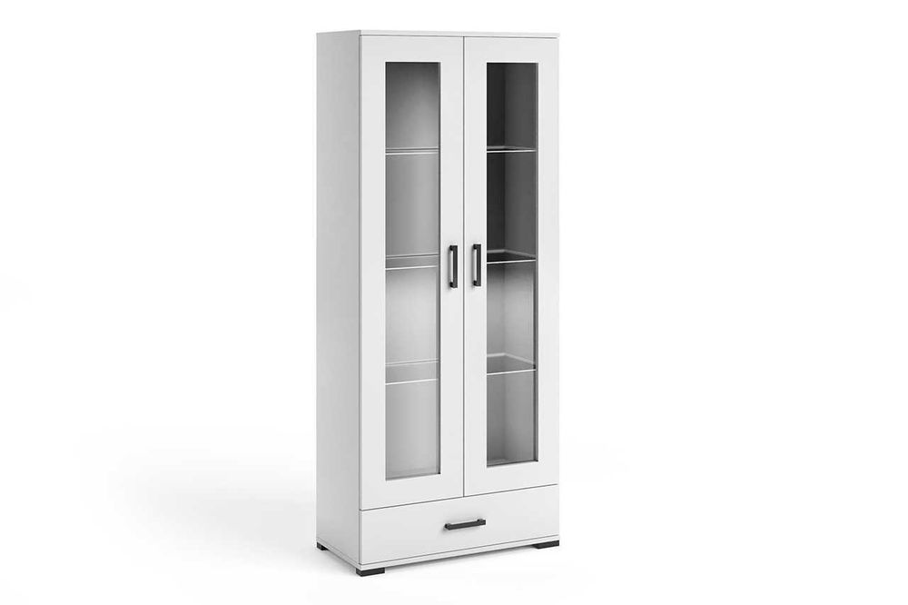 Witryna wysoka F-8 80 cm BIAŁA z półkami, szufladą i przeszkleniem