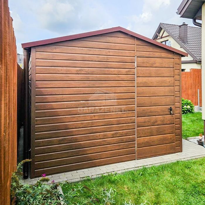 SCHOWEK DOMEK OGRODOWY 3X4 M - Drzwi Okno Rynny Ciemny Orzech TS758