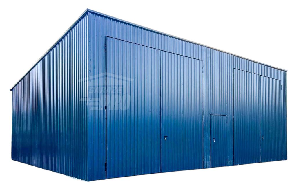 Hala Garaż Blaszany 12-6m 2x Bramy dwuskrzydłowe Drzwi Antracyt GP417