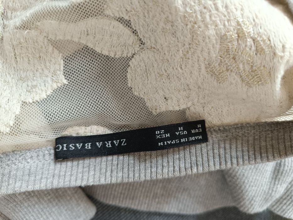 Zara bluzka szaro kremowa przezroczysta m