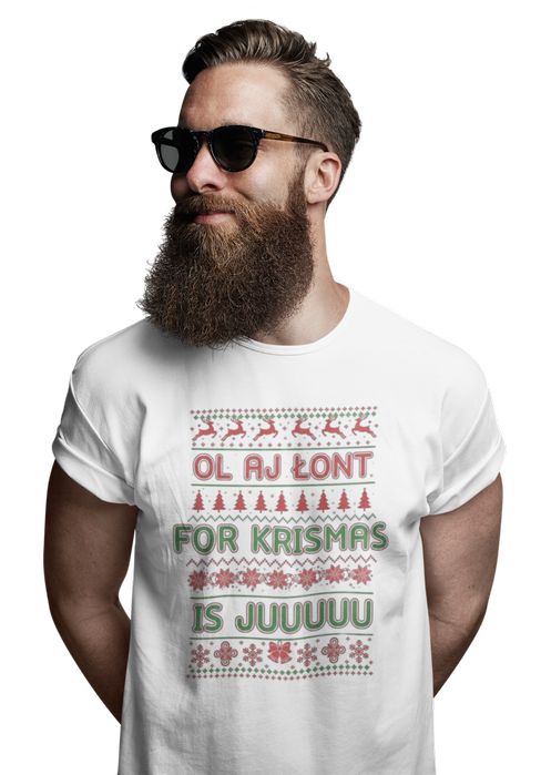 Koszulka męska biała „Ol aj łont for krismas is juu” na święta 3XL