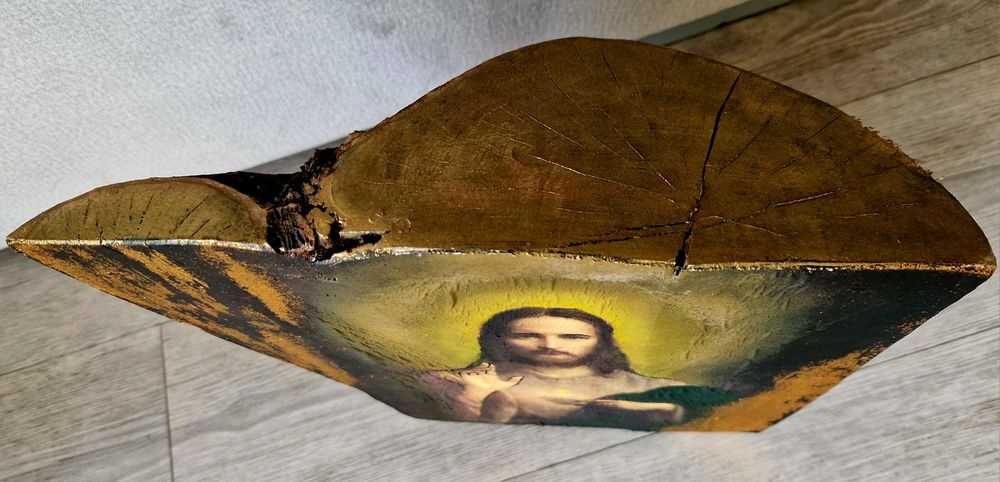 Ikona lite drewno Jezus rękodzieło decoupage