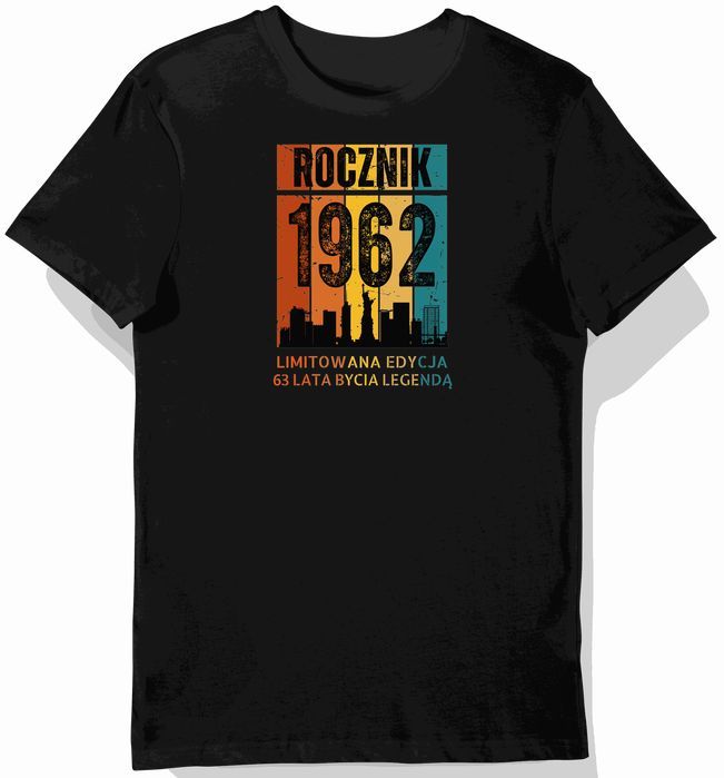 Koszulka męska czarna 1962 urodziny 63 lat prezent XXL