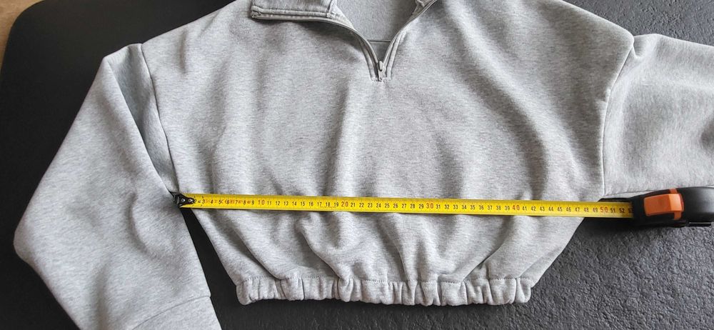 Bluza z długim rękawem oversize krótka jasnoszara