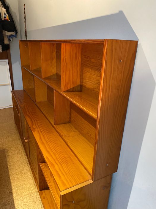 Armário com estante de madeira castanho conjunto 2 peças