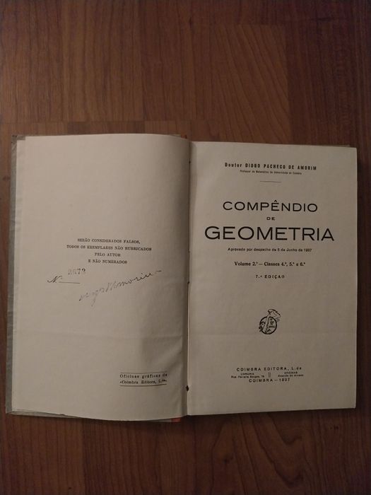 Compêndio de Geometria - Dr. Diogo Pacheco de Amorim - Livro antigo