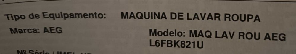 Máquina Lavar Roupa AEG L6FBK821U (ler com atenção) para Peças ou reparação
