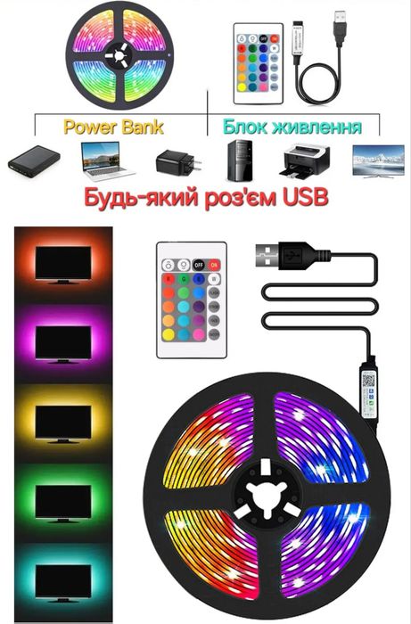 Гирлянда на батарейках різні кольори роса 2м 3м 5 10 LED Rgb USB Лента