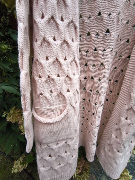 Kardigan ażurowy pudrowy róż teksturowany made in italy M/xxl