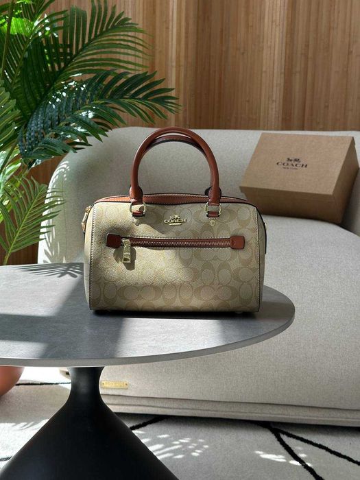 Coach Rowan Satchel In Signature Canvas Beige/Ginger