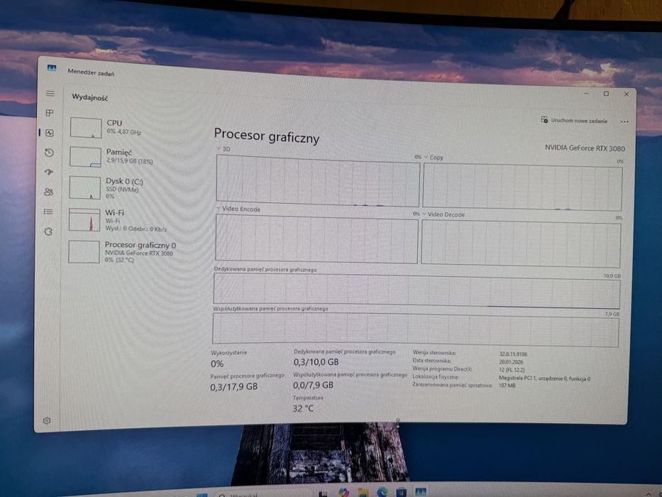 Rtx 3080 10gb / i7-11700k 8rdzenie 16 wątków / DDR4 16gb