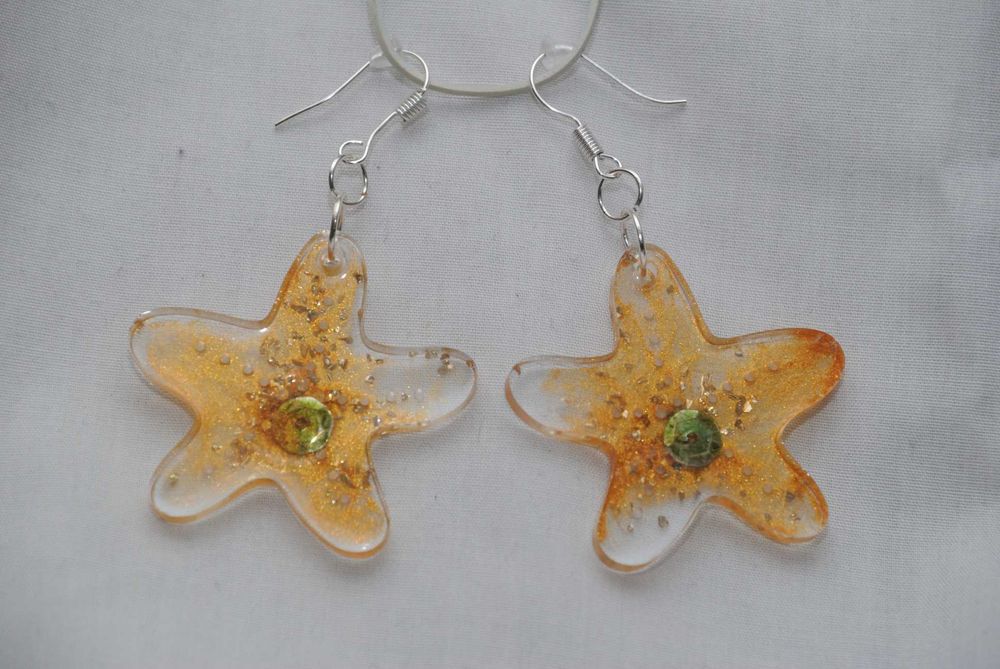 Kolczyki z żywicy epoksydowej, duże,  kształt rozgwiazdy