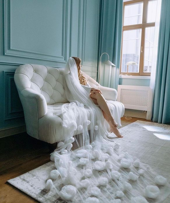 Welon w kwiaty wykonany z ręcznie robionej organzy