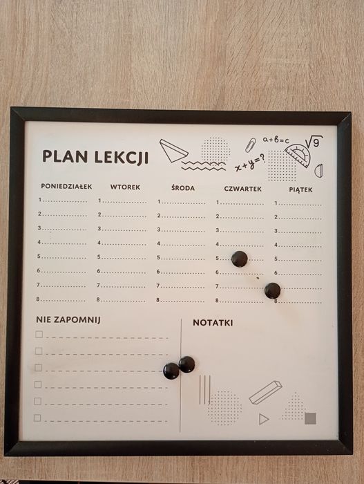 Tablica magnetyczna PLAN LEKCJI 40×60 cm – nowa – z magnesami