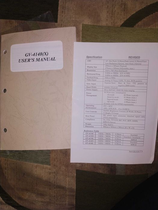 User manual на монитор 14" 1990-е