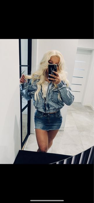 Amisu jeansowa mini spódnica z dżetami s