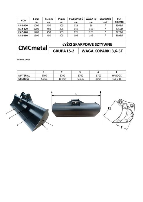 Łyżka skarpowa sztywna LS-2-100