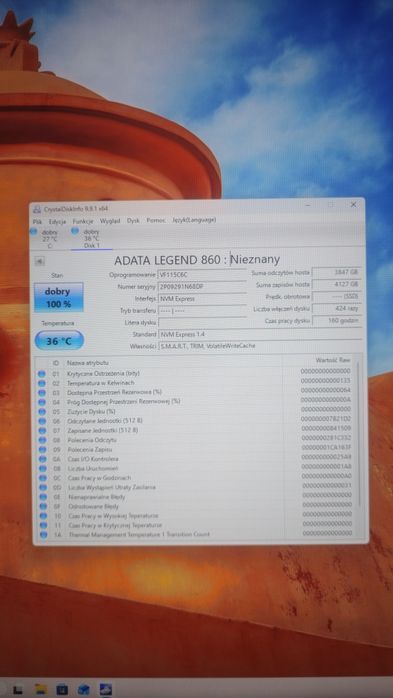 Dysk ssd nvme Adata Legend 860 1Tb 160h
