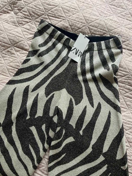 Elegancki komplet ZARA tunika i spodnie beżowo-czarny NOWY