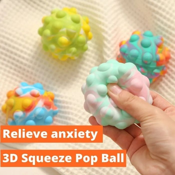 Antystresowa silikonowa 3D zabawka POP-IT, tenczowa piłka - gniotek.