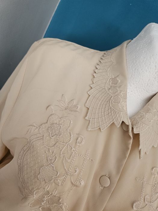 Koszula beżowa hafty na guziki kołnierzyk tanio elegancka xl xxl
