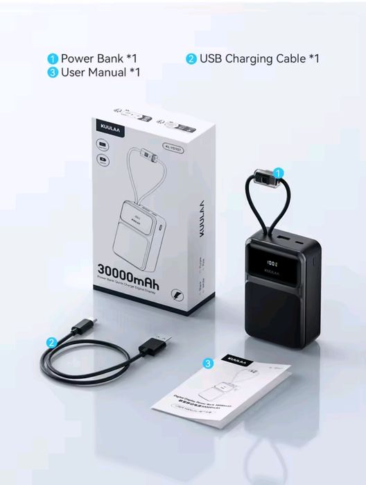 Пауэрбанк Kuulaa 22,5 w 10000 30000 mAh новый