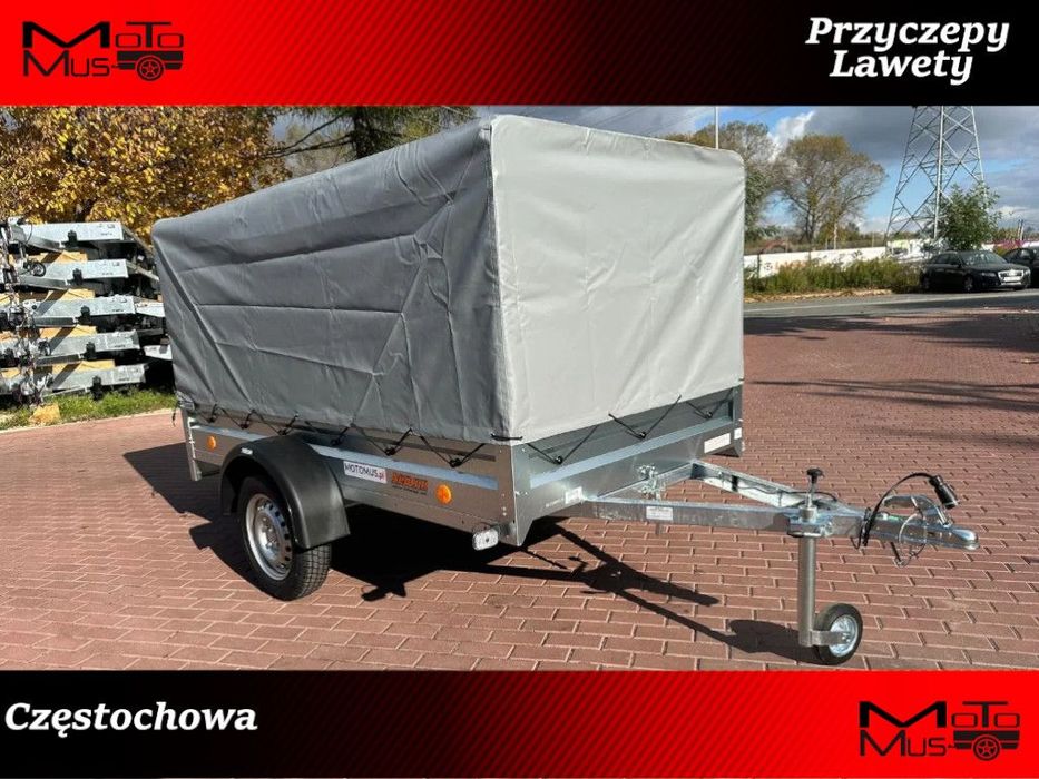 Neptun Przyczepa Neptun N7-236 PTW 236x129x30 + stelaż i plandeka H80 cm DMC 750 kg 1 osiowa funkcja uchyłu  Nowa przyczepa Neptun 236x129x30 1 osiowa super cena okazja hit