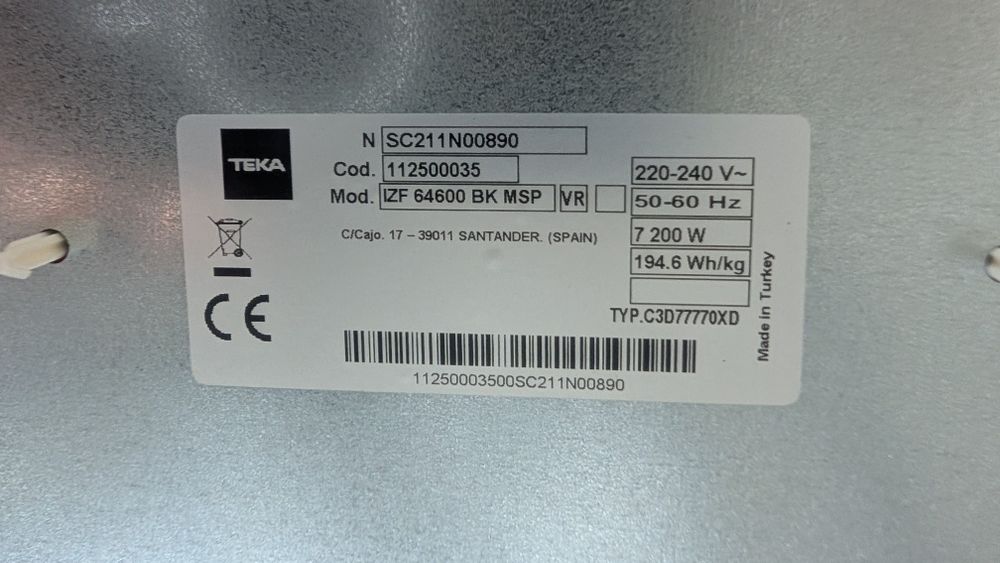 Placa indução Teka IZF 64600 BK MSP funciona (vidro rachado fotos)
