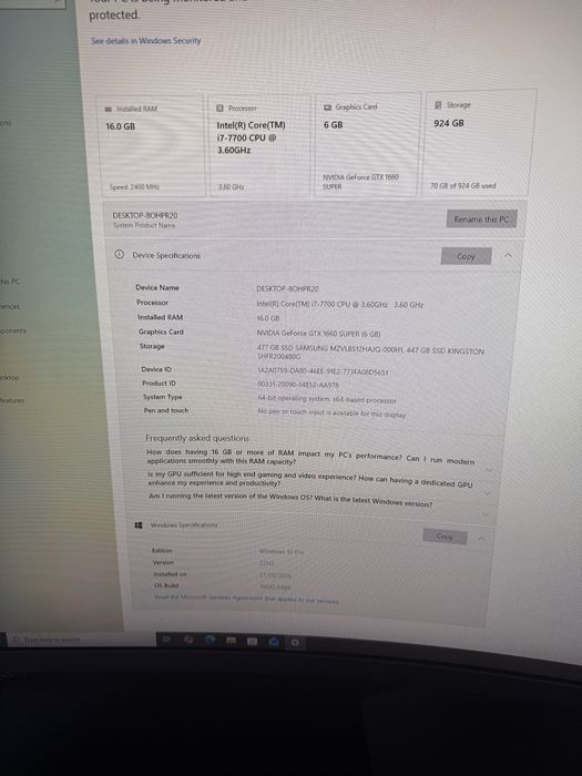 Pc Gaming (1660 super e i7 7700)