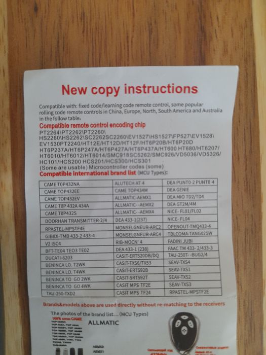 Comandos de garagem universal