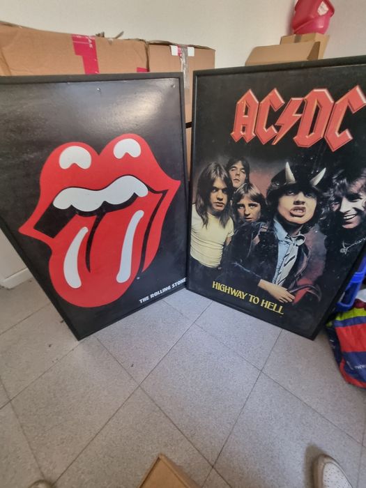 Quadros emoldurados ACDC e ROLLING STONES