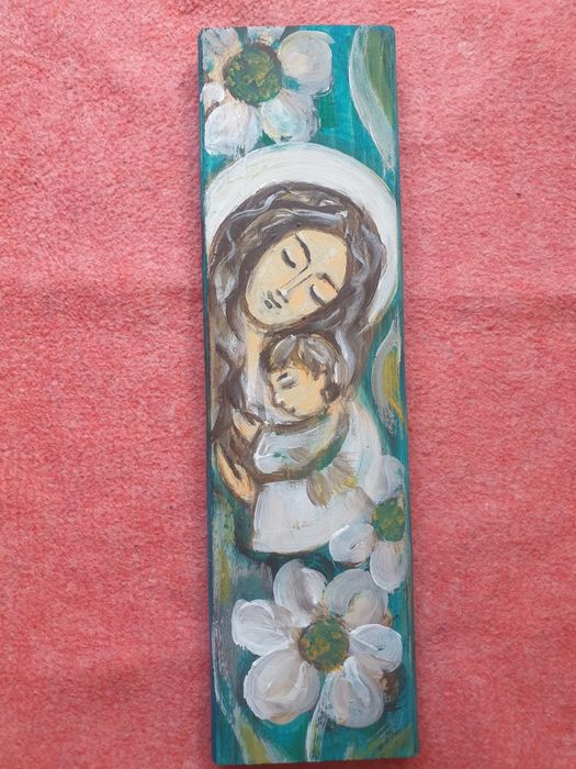 Anioł Matczynej Miłości obraz malowany na drewnie rękodzieło