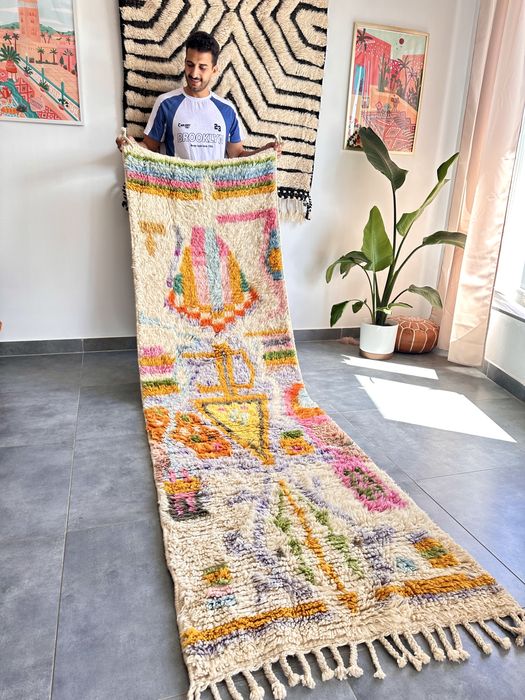 Nowy marokański runner, kolorowy dywan wełniany, handmade