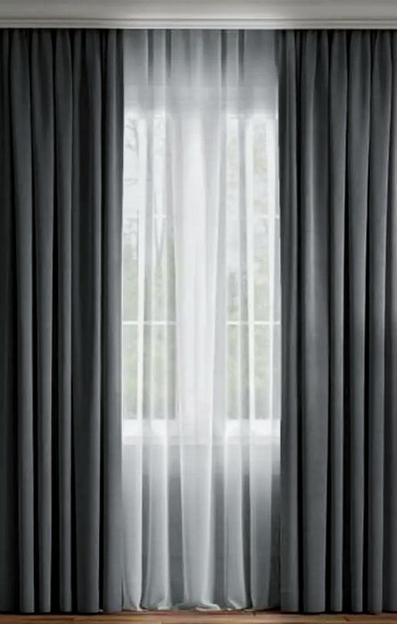 Готовий комплект з 2х сірих штор, мікровелюр