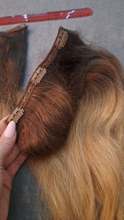 Prawdziwe naturalne  włosy indyjskie ombre clip in 55 cm długość
