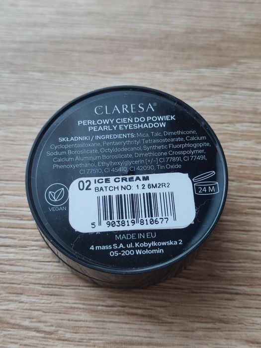 Claresa Glow Eyeshadow - 02 ice cream perłowy cień do powiek
