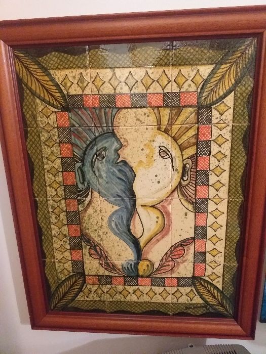 Quadro pintado em azulejo de José Lavadinho datado em 1997
