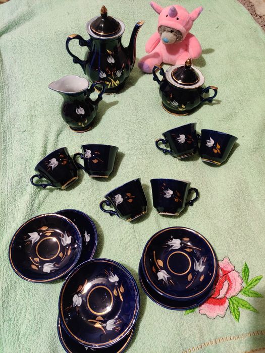 Фарфоровий сервіз, кобальт, позолота, ручний розпис