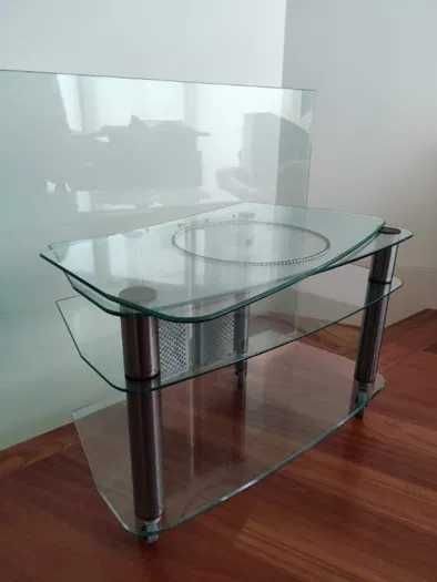 Mesa vidro - com rodas e tampo giratório